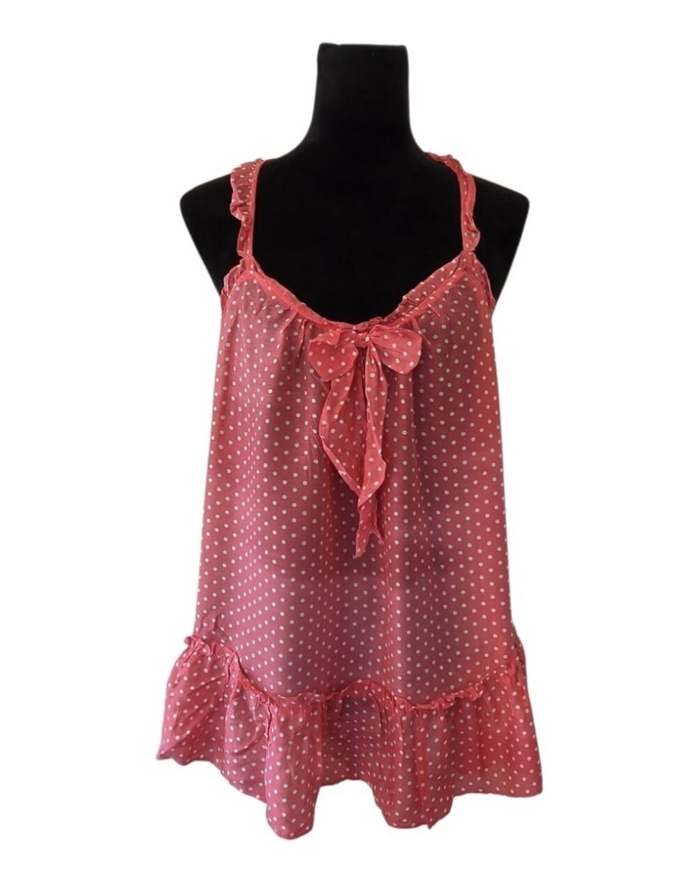 NWT Victoria Secret Silk Blend Pink Polka Dot Ruffle Babydoll Cami Panty Set S